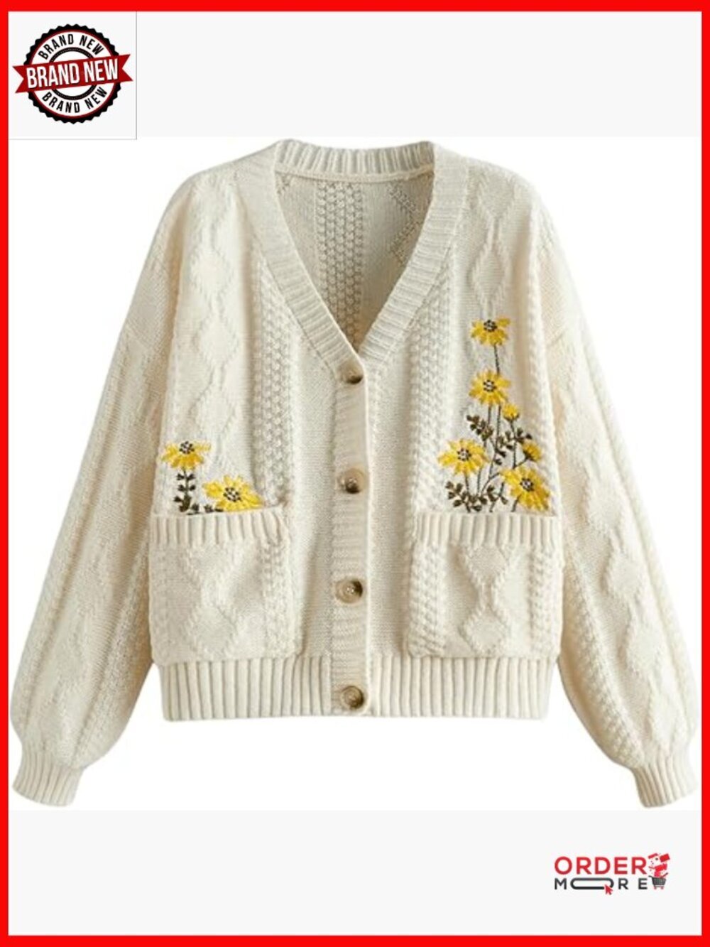 Boho Button Up Chunky Cardigan Embroidered Fall Sweaters Cottage Core